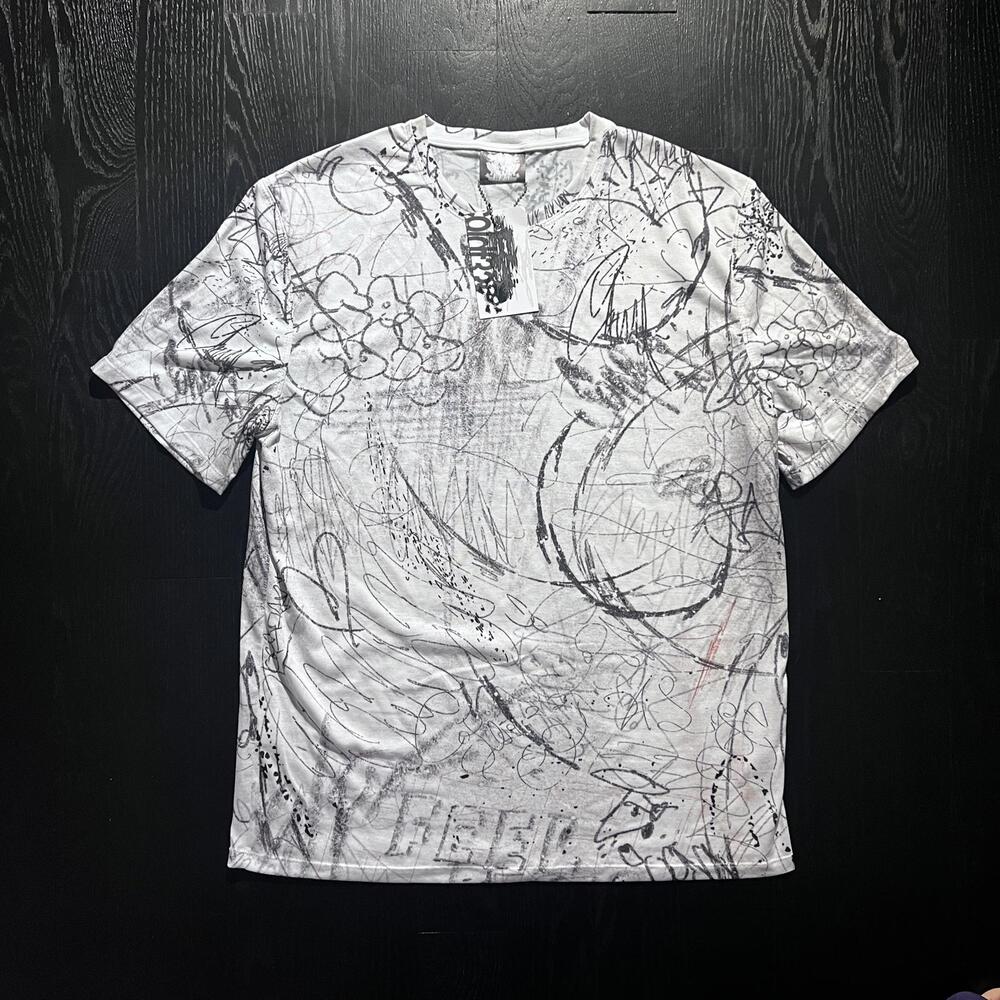 ColdFeet Graffiti Drawn AOP Tee Shirt White Black